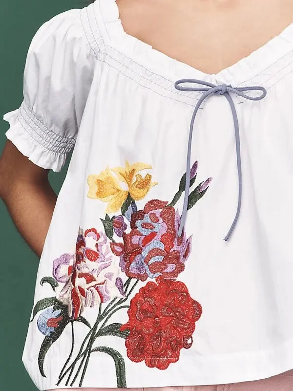 Anthropologie White Floral Embroidered Blouse